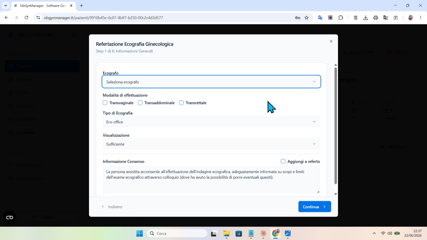 Integrazione con eco-office in ObGynManager, schermata 1