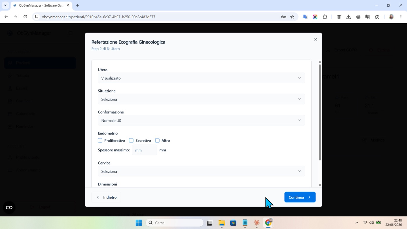 Integrazione con la visita in ObGynManager, schermata 1