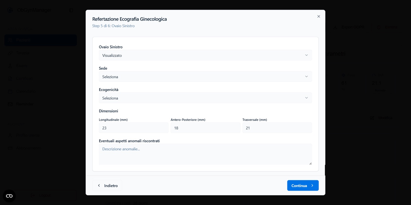 PDF professionale in ObGynManager, schermata 1