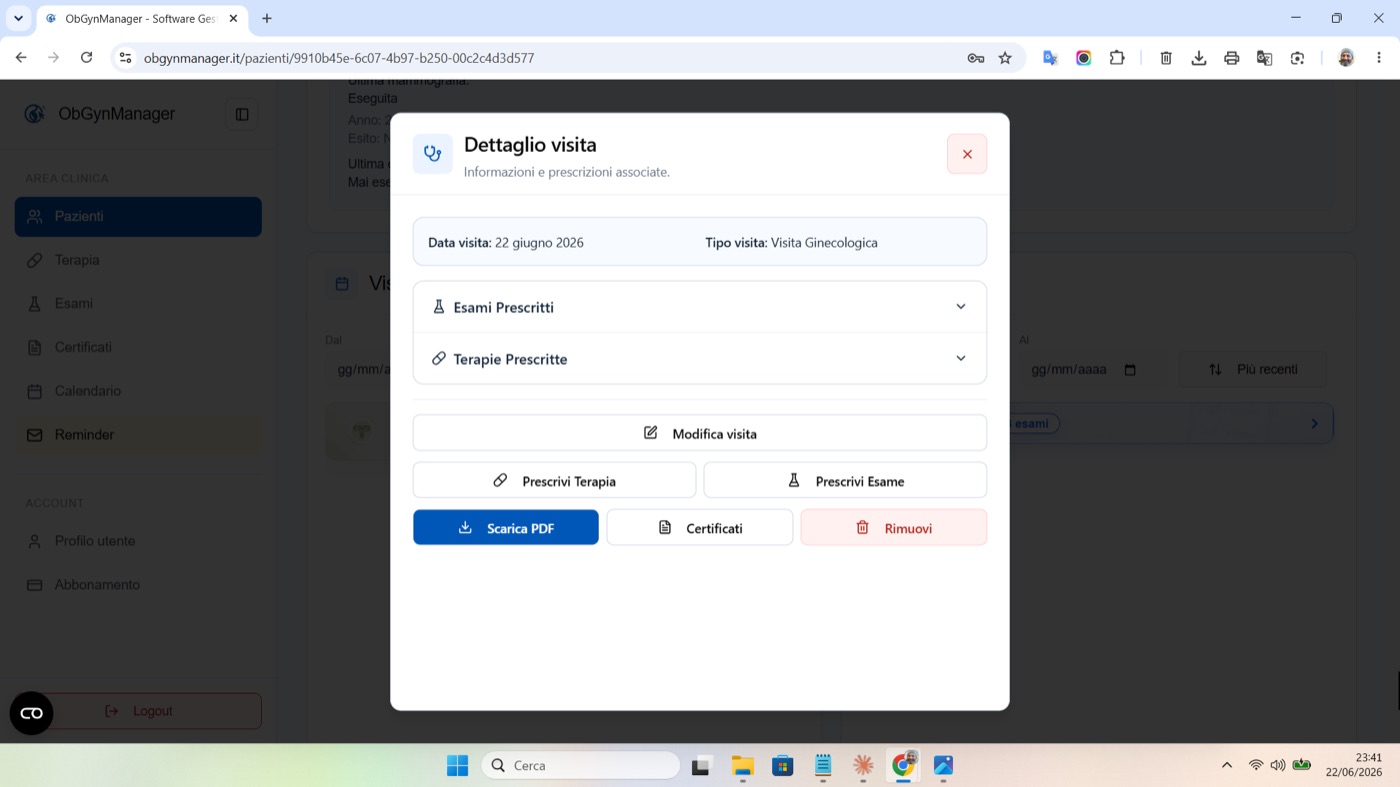 PDF pronto in ObGynManager, schermata 1