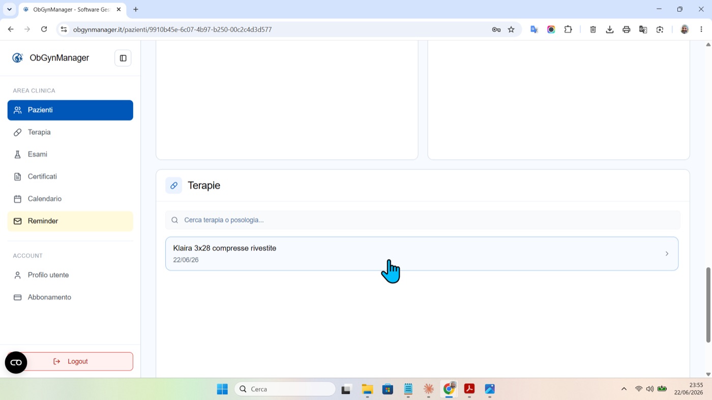 Uso nei documenti in ObGynManager, schermata 1