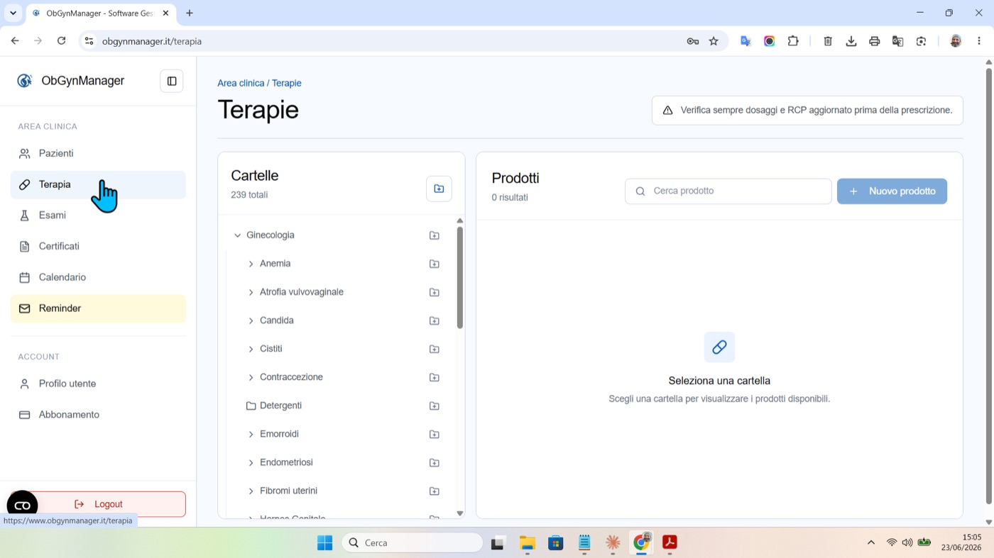 Database terapie in ObGynManager, schermata 1