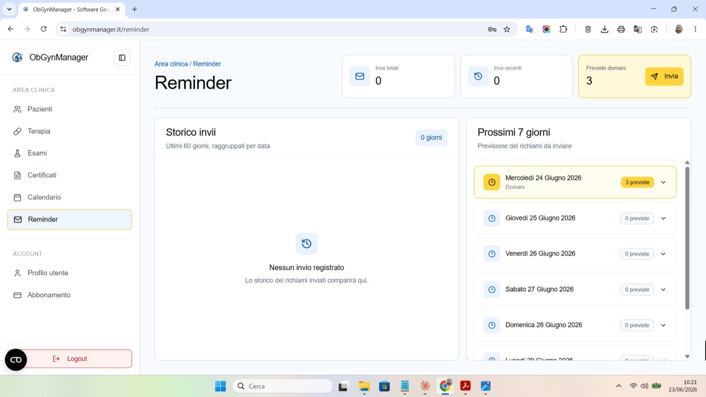 Più continuita clinica in ObGynManager, schermata 1